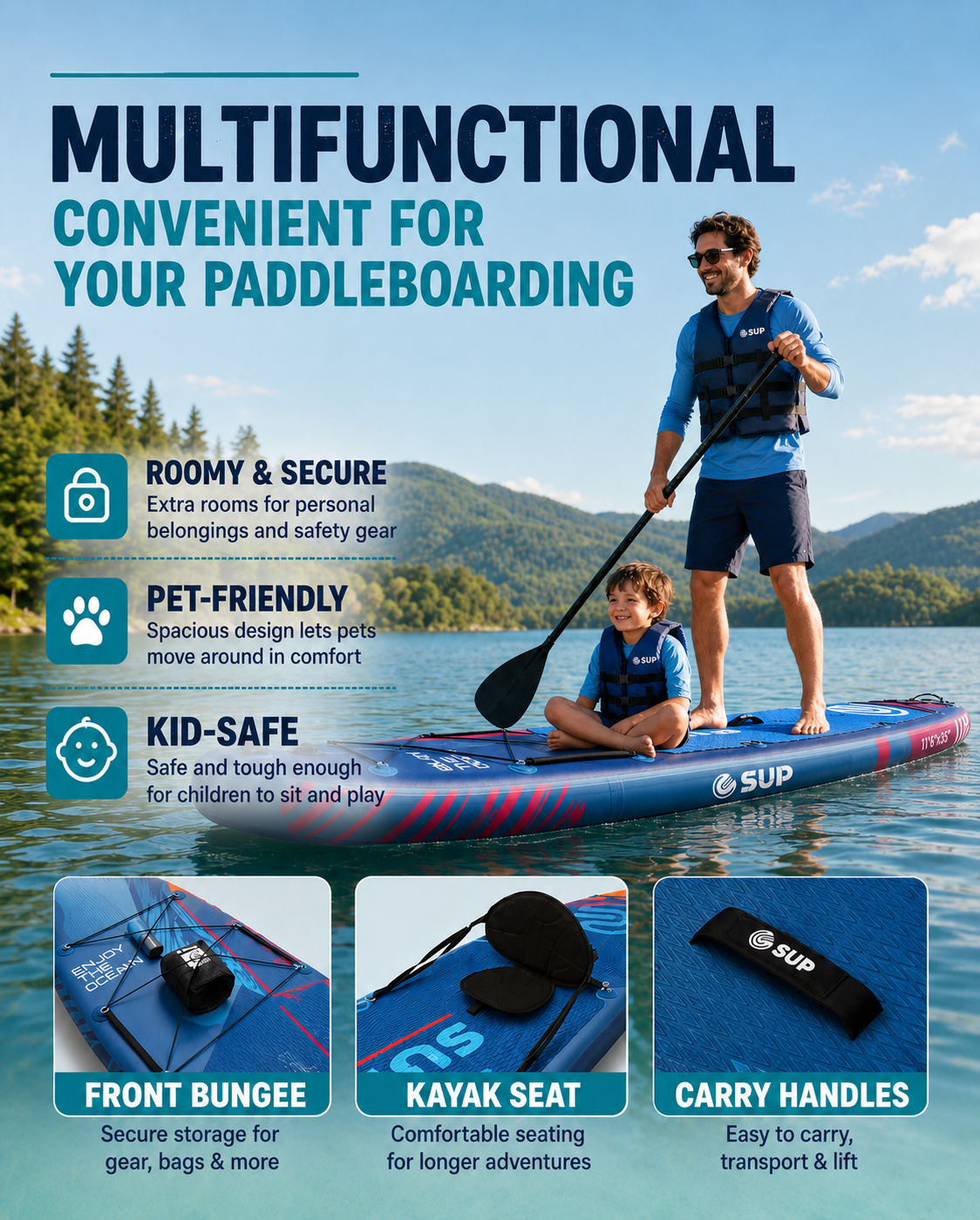 STAND UN PADDLE 11'6" x 35"DAZZLING BLUE - Imagen 5